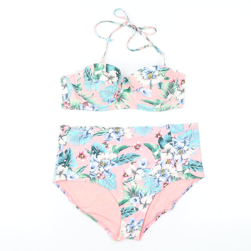 Accessorize Womens Pink Floral Nylon Bikini Size 10 - Bottoms - Size 12, Top - Size 10