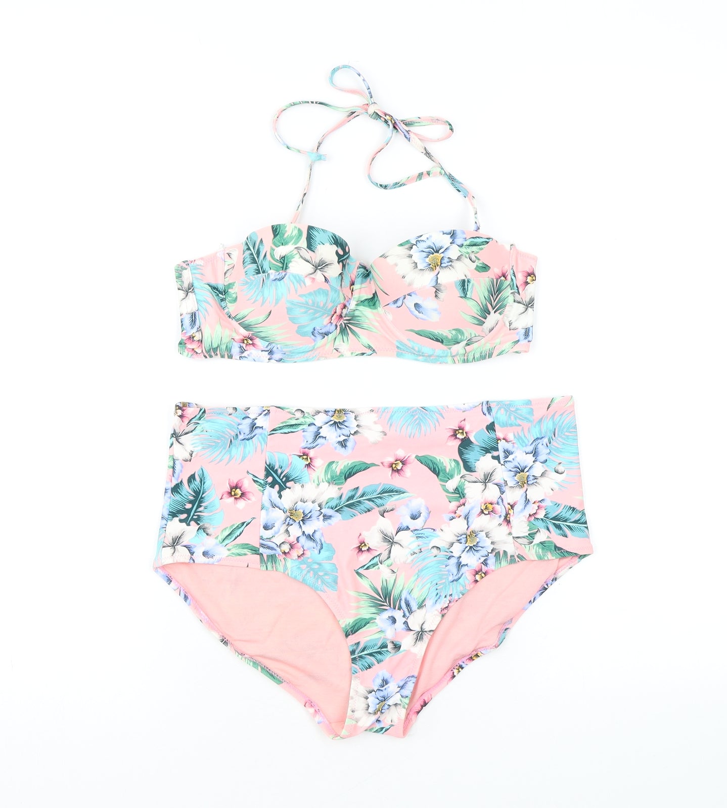 Accessorize Womens Pink Floral Nylon Bikini Size 10 - Bottoms - Size 12, Top - Size 10