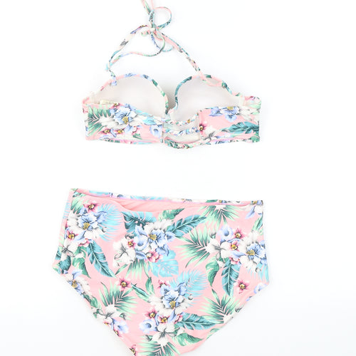 Accessorize Womens Pink Floral Nylon Bikini Size 10 - Bottoms - Size 12, Top - Size 10