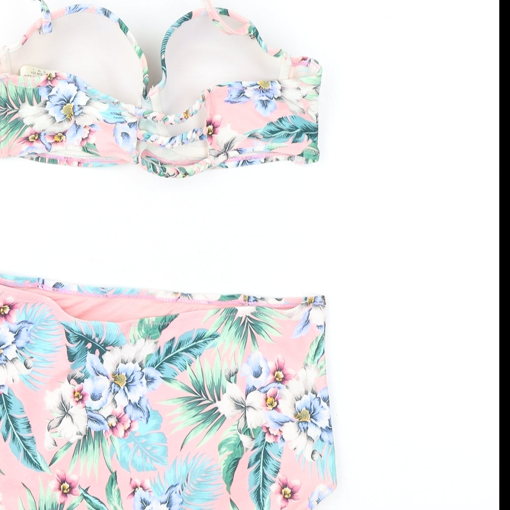 Accessorize Womens Pink Floral Nylon Bikini Size 10 - Bottoms - Size 12, Top - Size 10