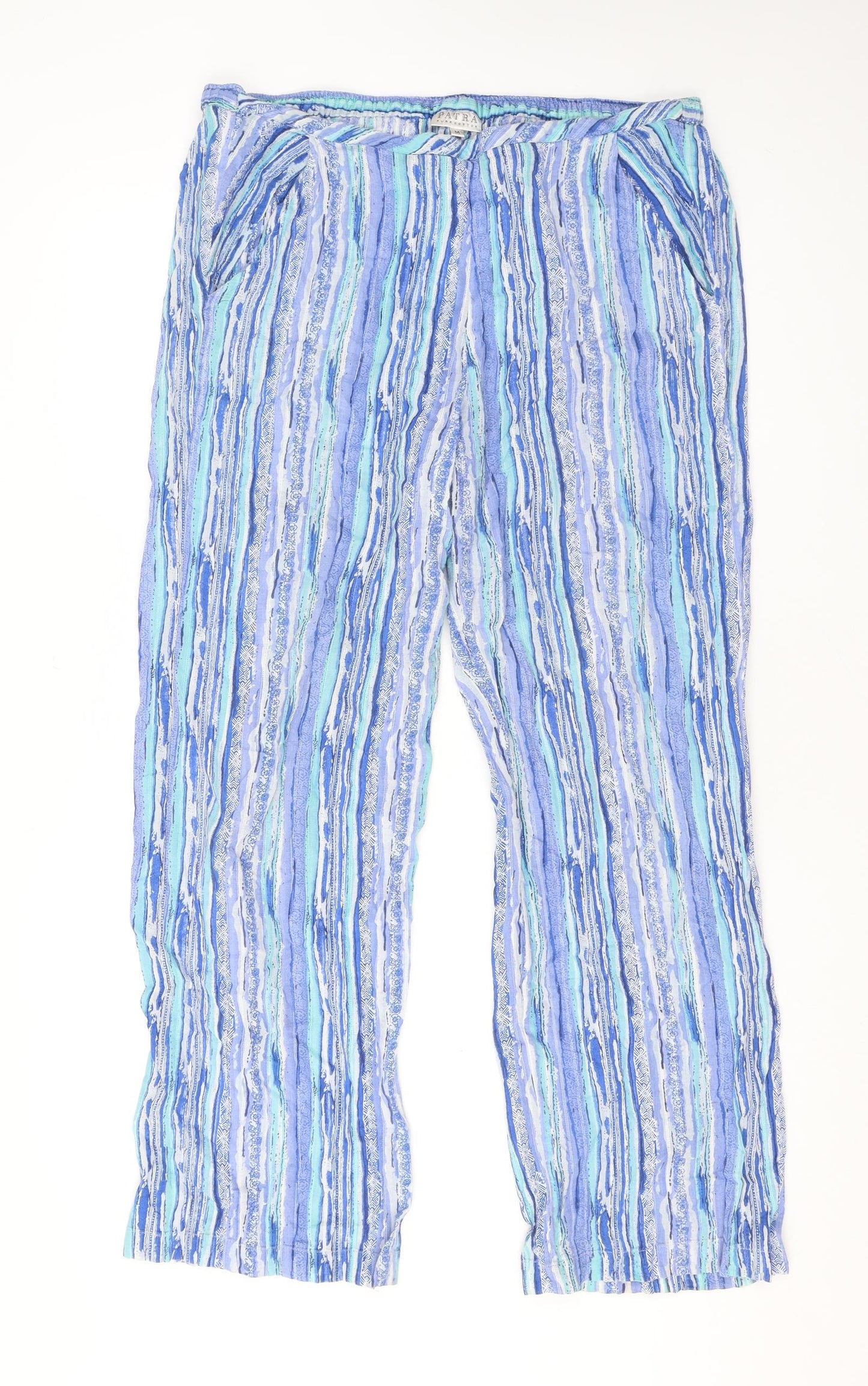 Patra Womens Blue Striped Cotton Trousers Size M L29 in Regular