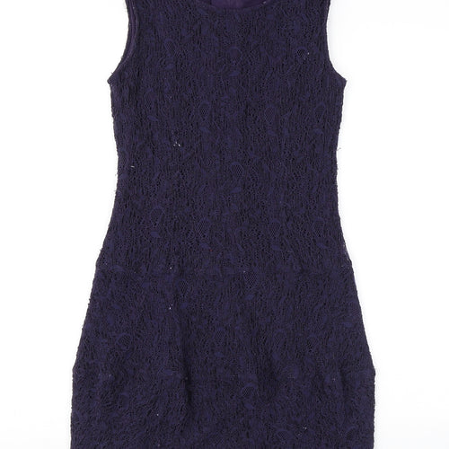 Warehouse Womens Purple Geometric Polyamide Shift Size 12 Scoop Neck Zip
