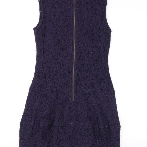 Warehouse Womens Purple Geometric Polyamide Shift Size 12 Scoop Neck Zip