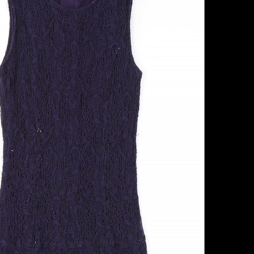 Warehouse Womens Purple Geometric Polyamide Shift Size 12 Scoop Neck Zip
