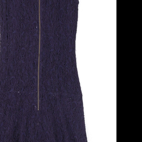Warehouse Womens Purple Geometric Polyamide Shift Size 12 Scoop Neck Zip