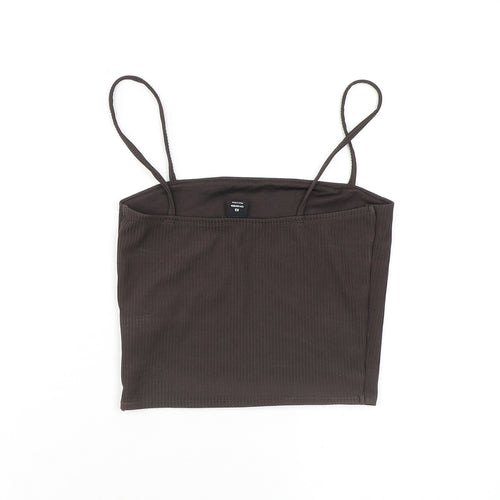 Monki Womens Brown Polyester Cropped Tank Size XS Square Neck