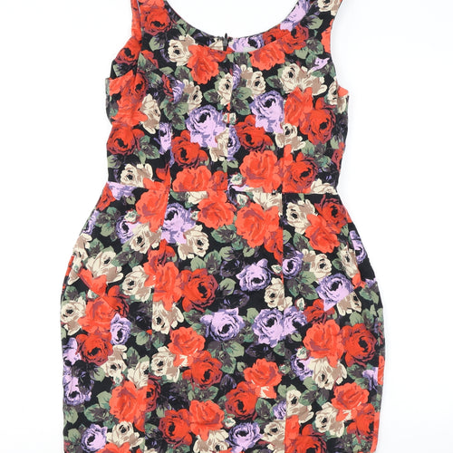 ASOS Womens Multicoloured Floral Cotton Shift Size 12 Scoop Neck Zip
