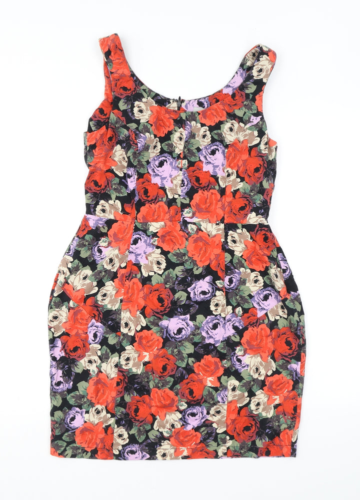 ASOS Womens Multicoloured Floral Cotton Shift Size 12 Scoop Neck Zip