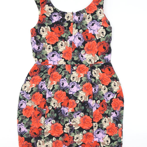 ASOS Womens Multicoloured Floral Cotton Shift Size 12 Scoop Neck Zip