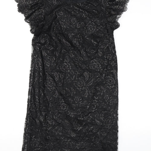 Oasis Womens Black Floral Polyester A-Line Size 10 Boat Neck Zip
