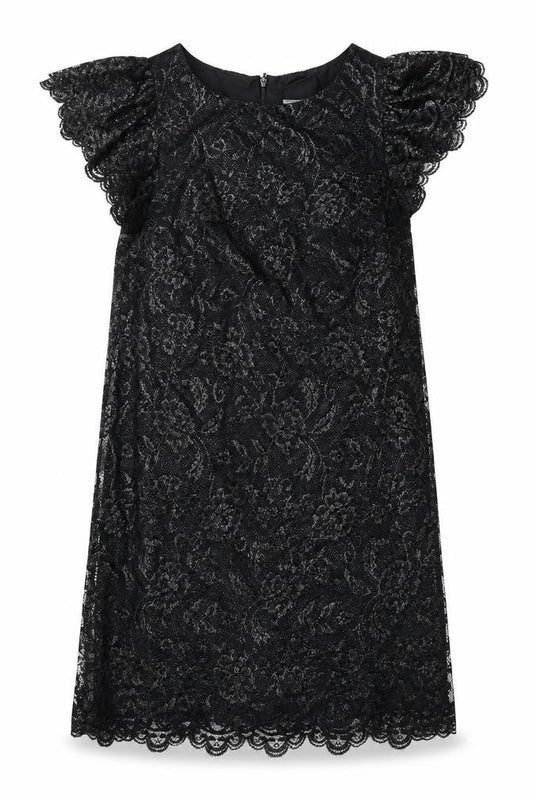Front view of Oasis women’s black floral polyester a-line, size UK 10, boat neck zip