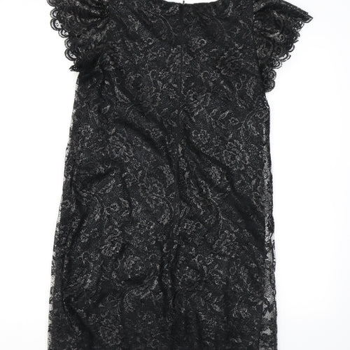 Oasis Womens Black Floral Polyester A-Line Size 10 Boat Neck Zip