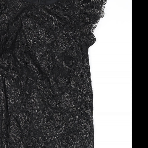 Oasis Womens Black Floral Polyester A-Line Size 10 Boat Neck Zip