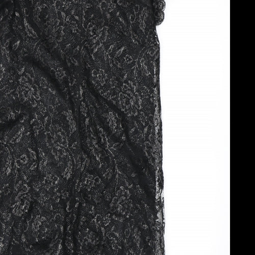 Oasis Womens Black Floral Polyester A-Line Size 10 Boat Neck Zip