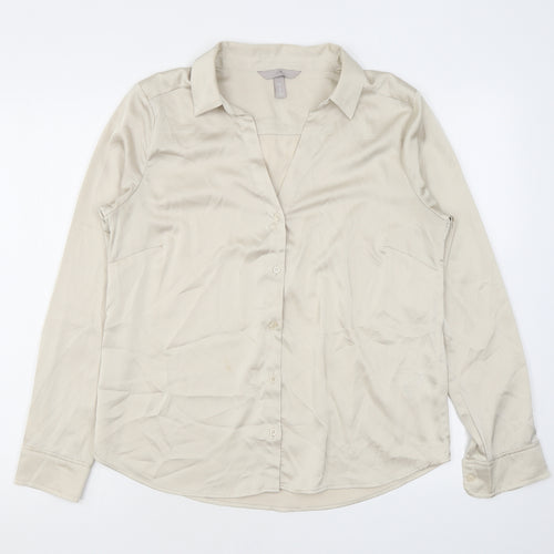 H&M Womens Beige Polyester Basic Button-Up Size M Collared