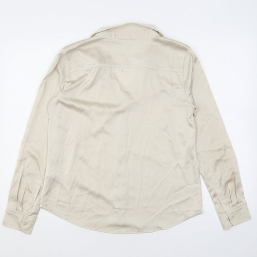 H&M Womens Beige Polyester Basic Button-Up Size M Collared