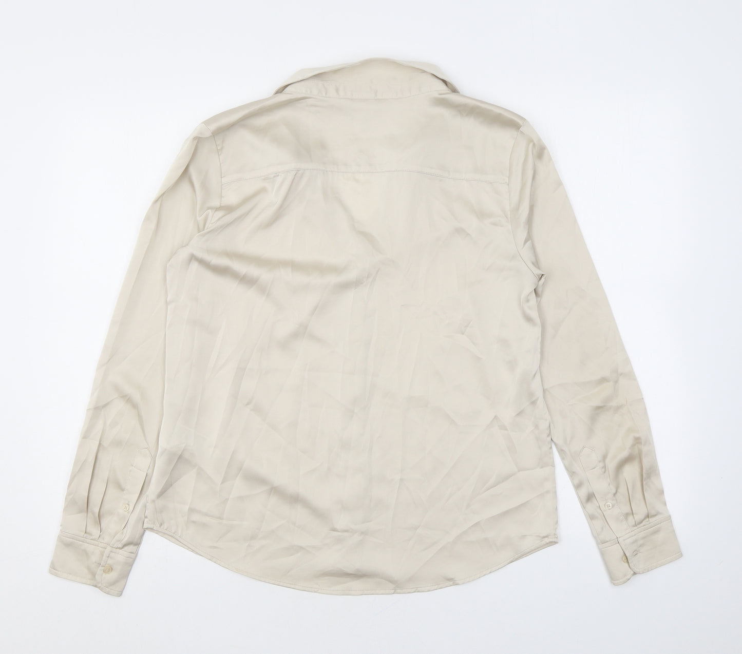 H&M Womens Beige Polyester Basic Button-Up Size M Collared