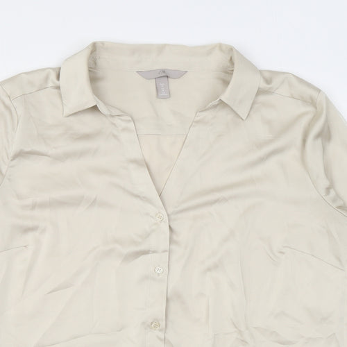 H&M Womens Beige Polyester Basic Button-Up Size M Collared