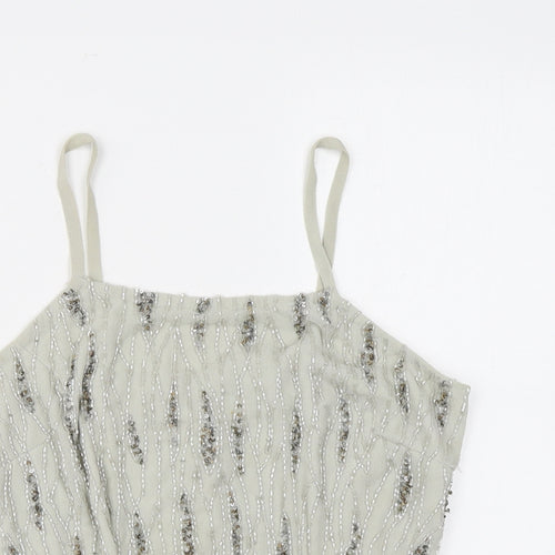 Raishma Womens Grey Geometric Polyester Basic Tank Size 8 Square Neck - Beading, Sequins