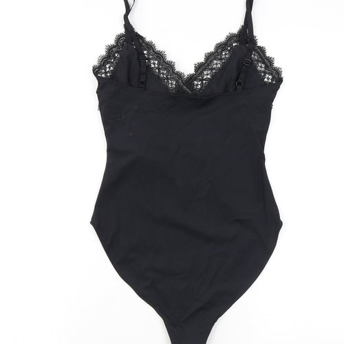 Zara Womens Black Polyester Bodysuit One-Piece Size S L11 in Snap - Lace Detail