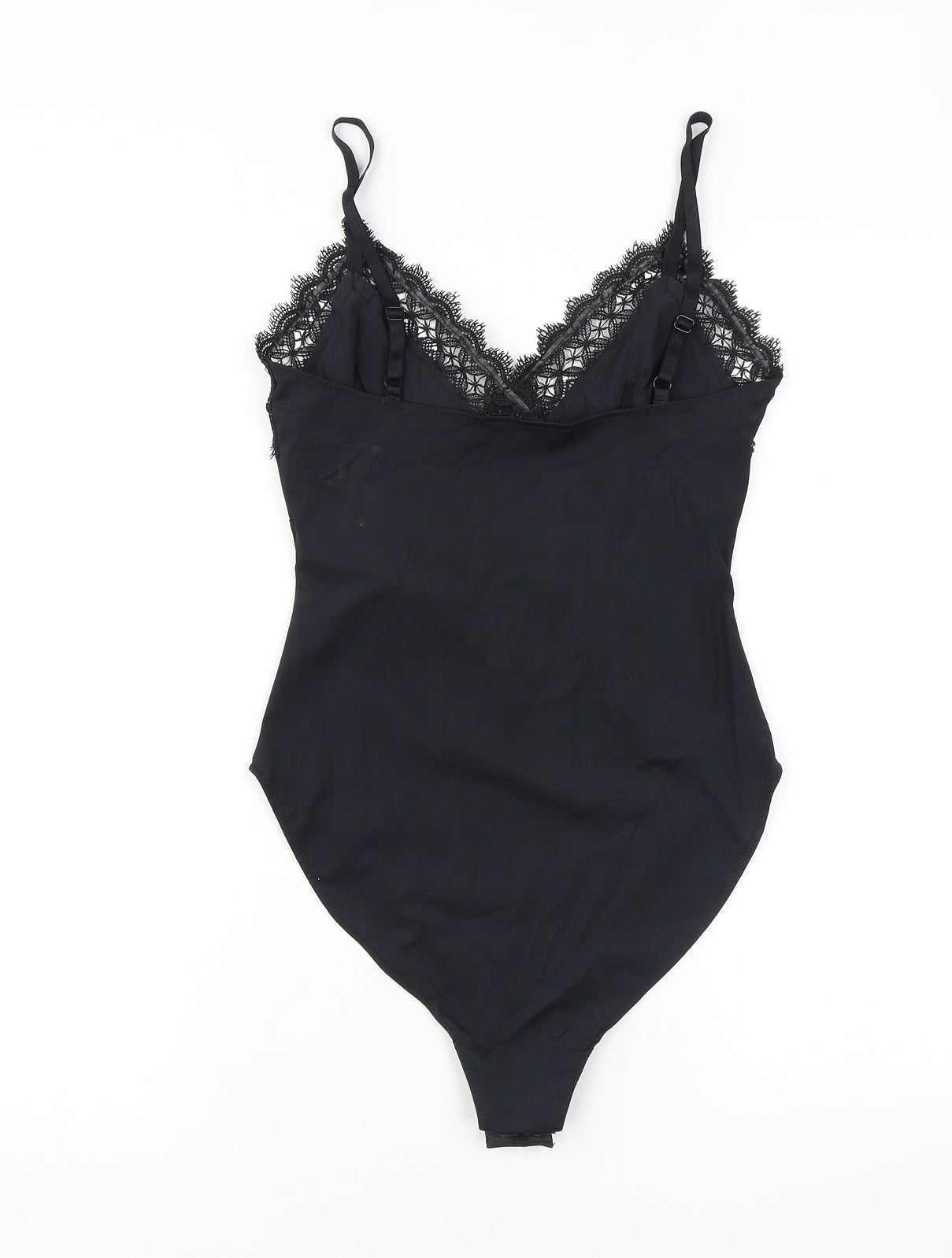 Zara Womens Black Polyester Bodysuit One-Piece Size S L11 in Snap - Lace Detail