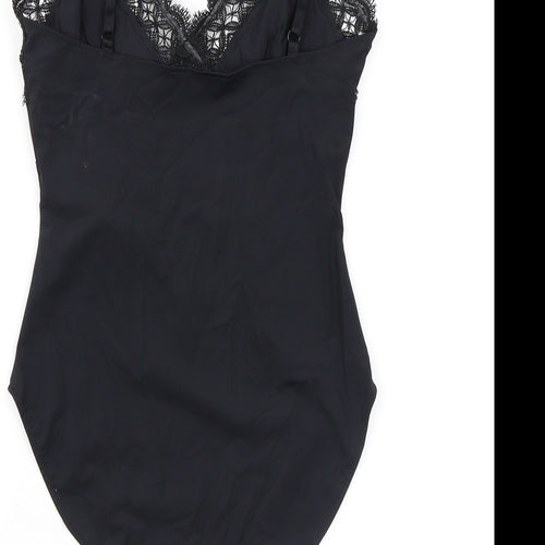 Zara Womens Black Polyester Bodysuit One-Piece Size S L11 in Snap - Lace Detail