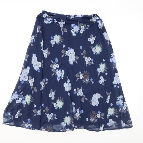 Marks and Spencer Womens Blue Floral Polyester Swing Skirt Size 10
