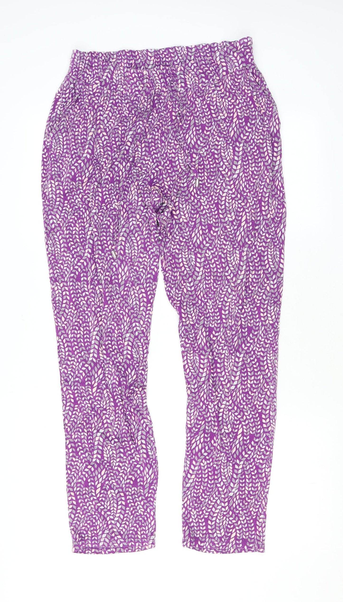 Patra Womens Purple Geometric Viscose Trousers Size M L29 in Regular Drawstring - Elasticated Waist