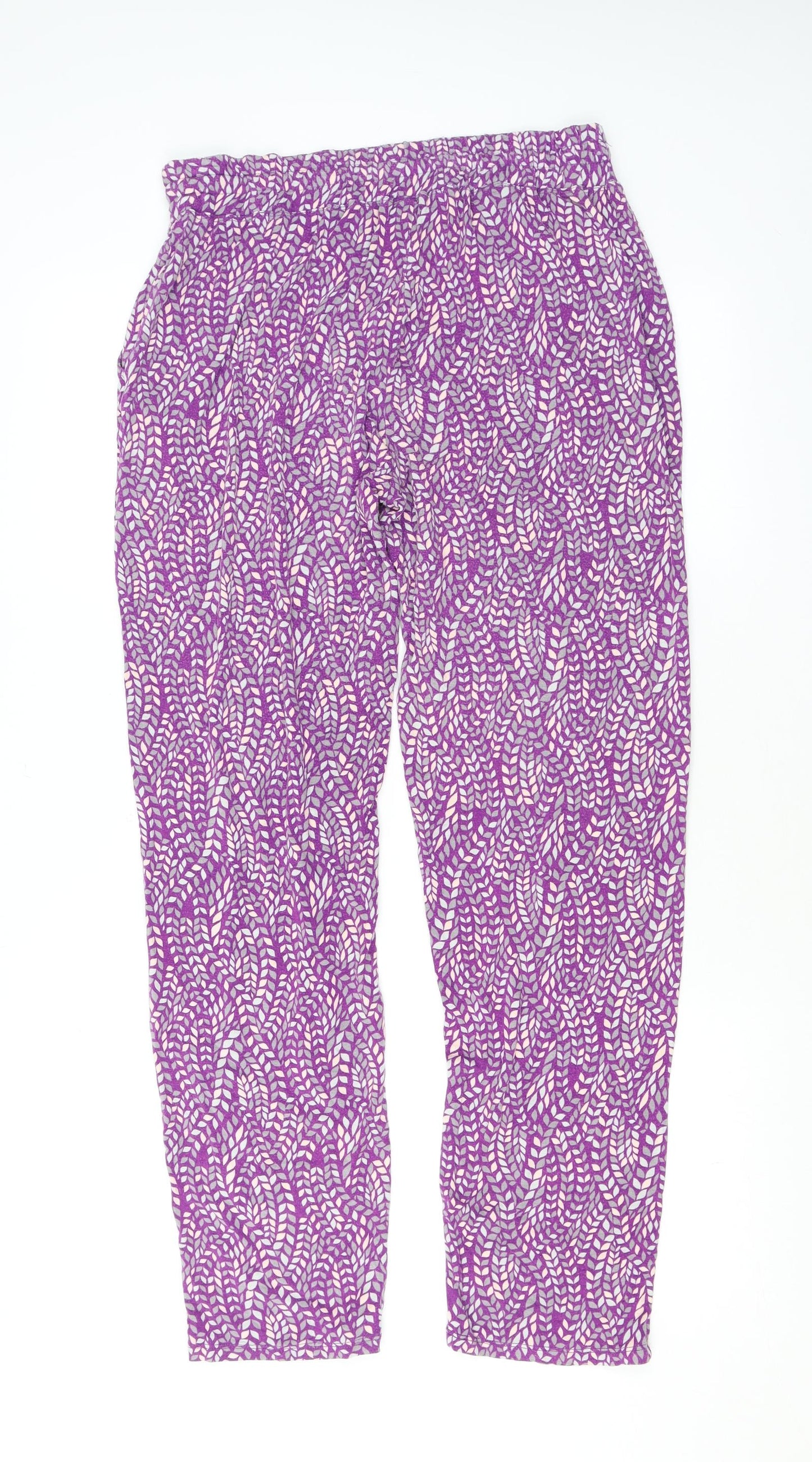 Patra Womens Purple Geometric Viscose Trousers Size M L29 in Regular Drawstring - Elasticated Waist