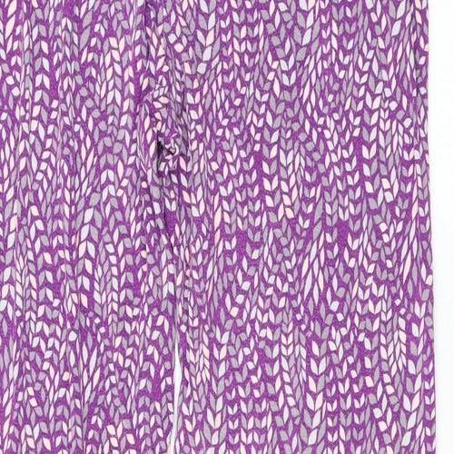 Patra Womens Purple Geometric Viscose Trousers Size M L29 in Regular Drawstring - Elasticated Waist