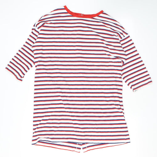 Monki Womens White Striped Cotton Tunic T-Shirt Size M Round Neck