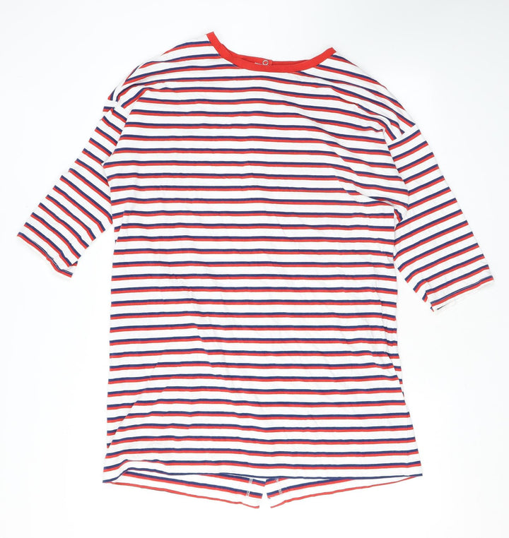 Monki Womens White Striped Cotton Tunic T-Shirt Size M Round Neck