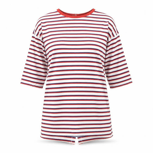 Monki Womens White Striped Cotton Tunic T-Shirt Size M Round Neck