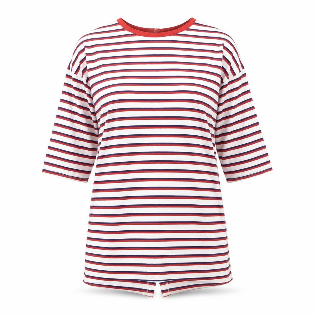 Monki Womens White Striped Cotton Tunic T-Shirt Size M Round Neck