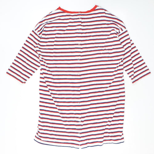 Monki Womens White Striped Cotton Tunic T-Shirt Size M Round Neck