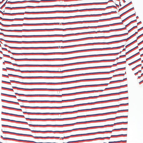 Monki Womens White Striped Cotton Tunic T-Shirt Size M Round Neck