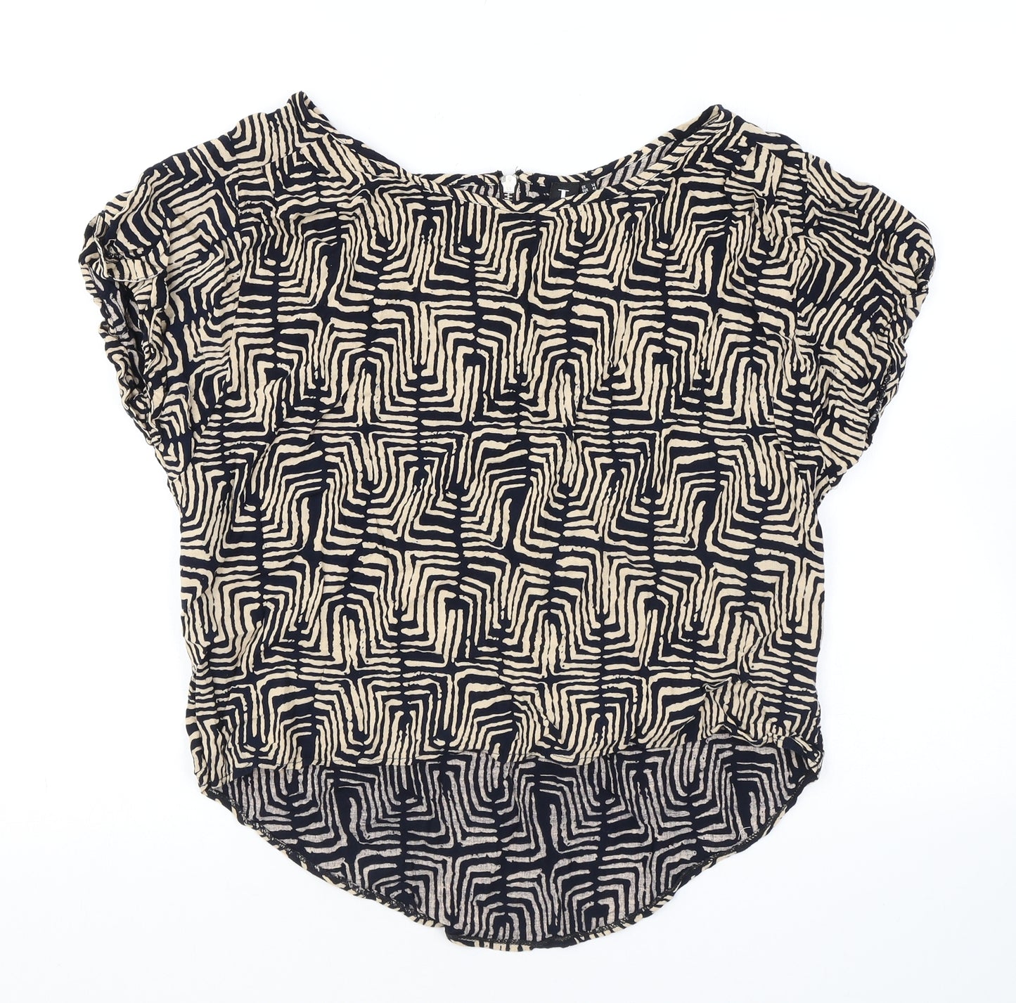 Izabel London Womens Black Geometric Viscose Basic Blouse Size 14 Round Neck