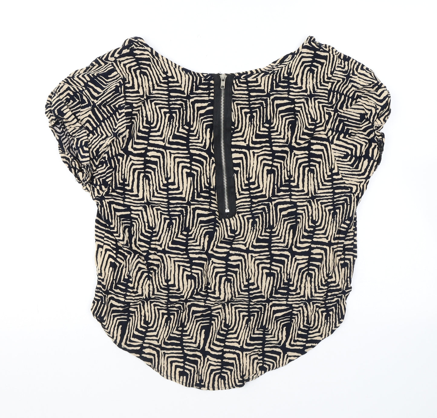 Izabel London Womens Black Geometric Viscose Basic Blouse Size 14 Round Neck