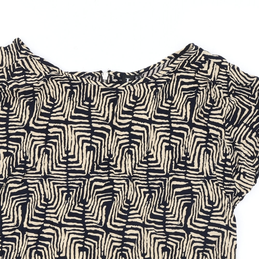 Izabel London Womens Black Geometric Viscose Basic Blouse Size 14 Round Neck