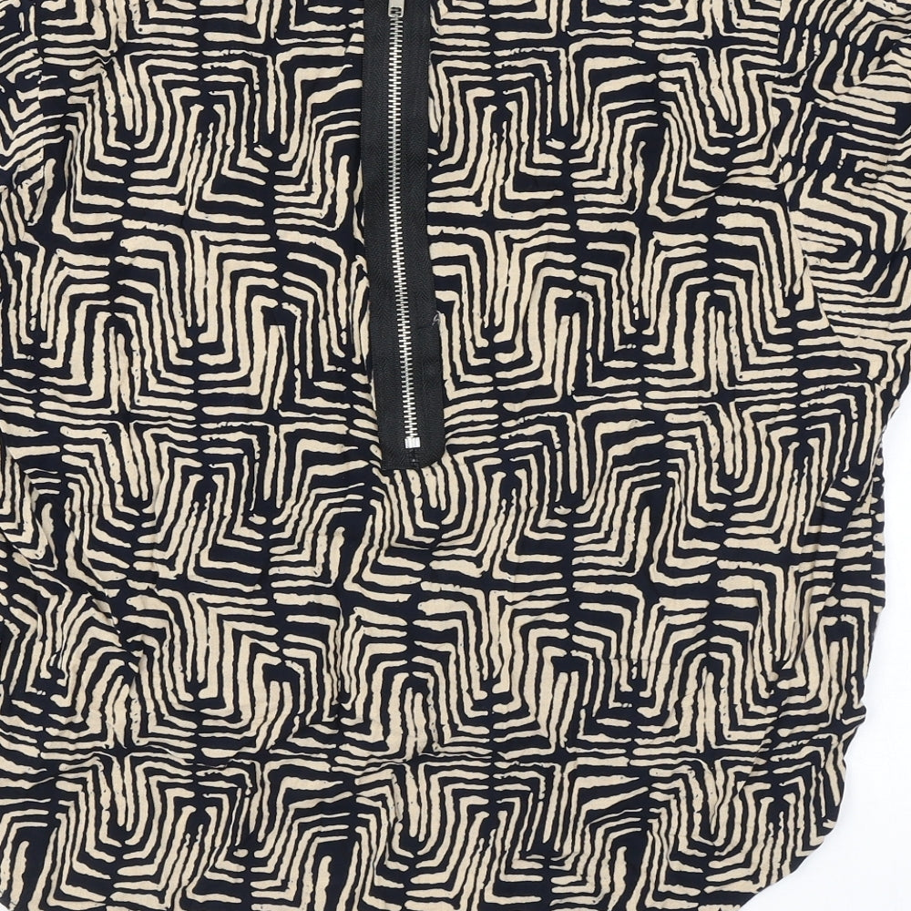 Izabel London Womens Black Geometric Viscose Basic Blouse Size 14 Round Neck