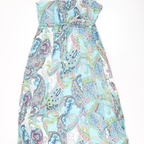 Pomodoro Womens Blue Paisley Cotton A-Line Size 18 V-Neck Zip - Belted