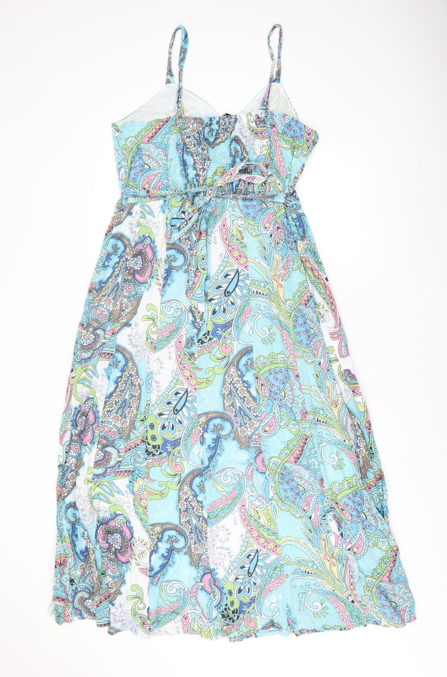 Pomodoro Womens Blue Paisley Cotton A-Line Size 18 V-Neck Zip - Belted