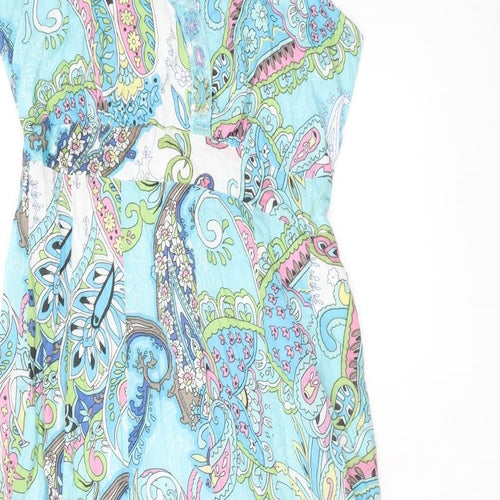 Pomodoro Womens Blue Paisley Cotton A-Line Size 18 V-Neck Zip - Belted