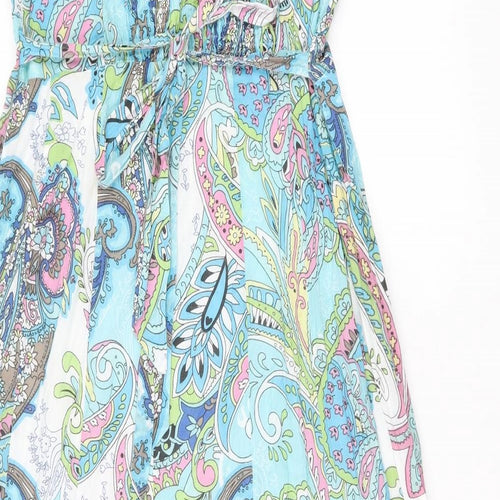 Pomodoro Womens Blue Paisley Cotton A-Line Size 18 V-Neck Zip - Belted