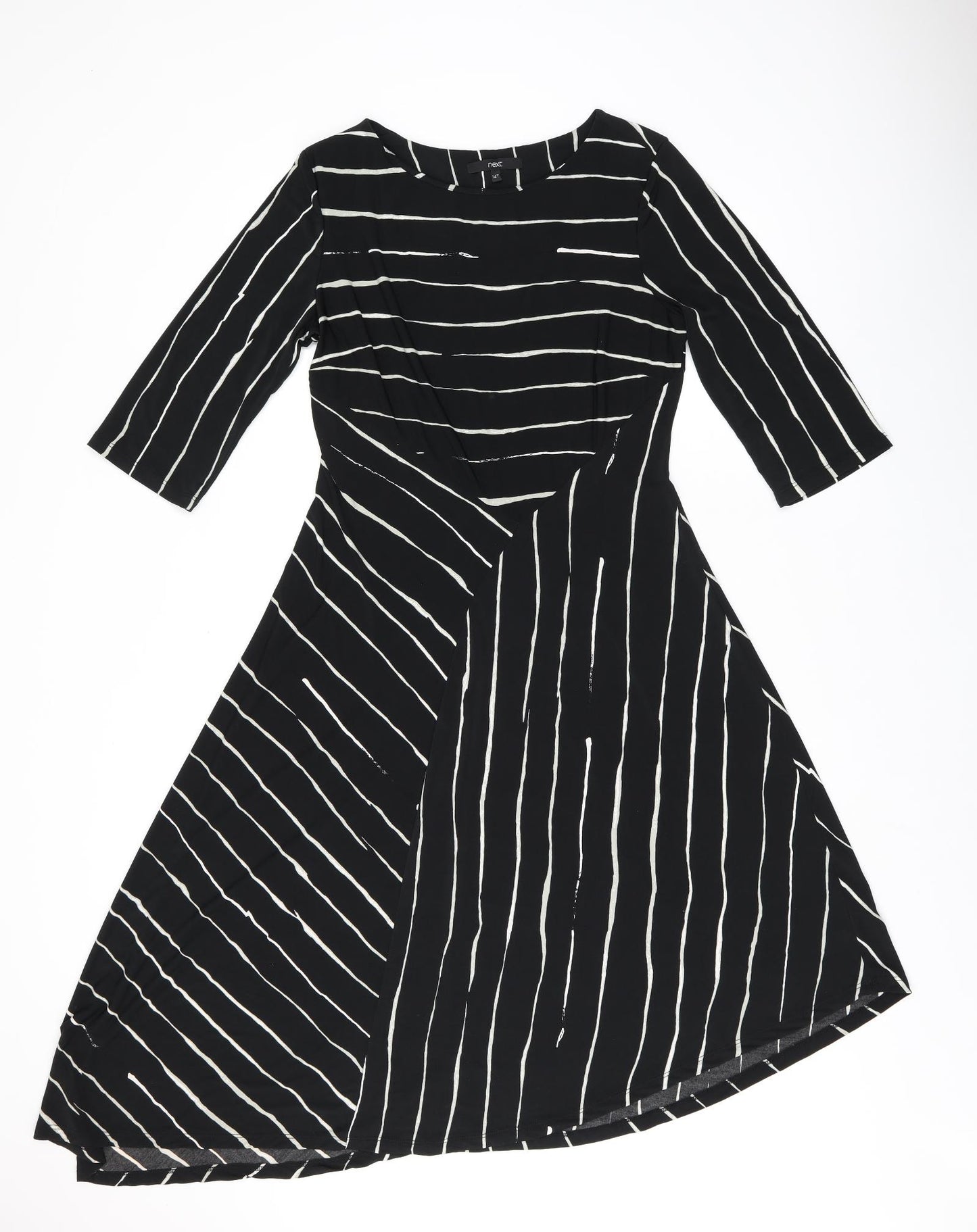 NEXT Womens Black Striped Polyester A-Line Size 14 Boat Neck Pullover