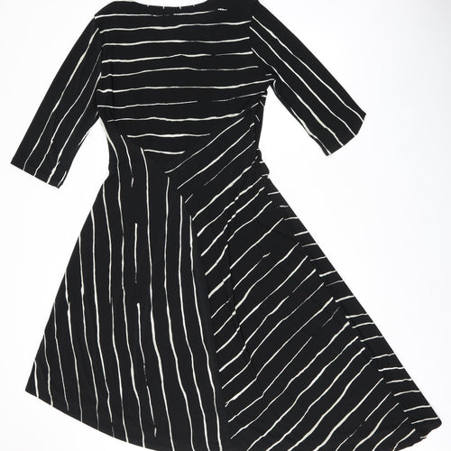NEXT Womens Black Striped Polyester A-Line Size 14 Boat Neck Pullover