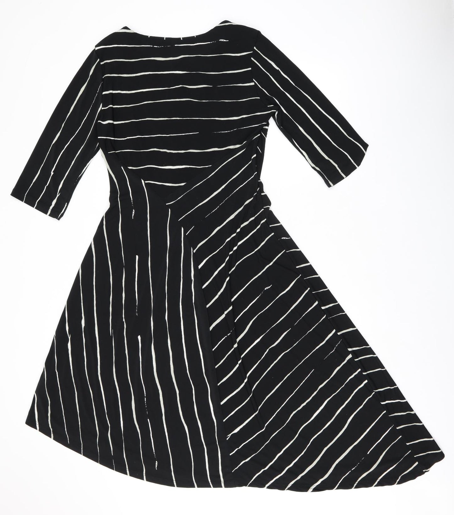 NEXT Womens Black Striped Polyester A-Line Size 14 Boat Neck Pullover