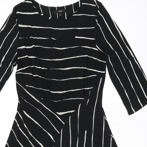 NEXT Womens Black Striped Polyester A-Line Size 14 Boat Neck Pullover
