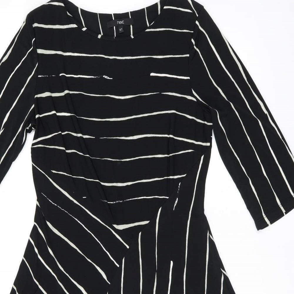 NEXT Womens Black Striped Polyester A-Line Size 14 Boat Neck Pullover