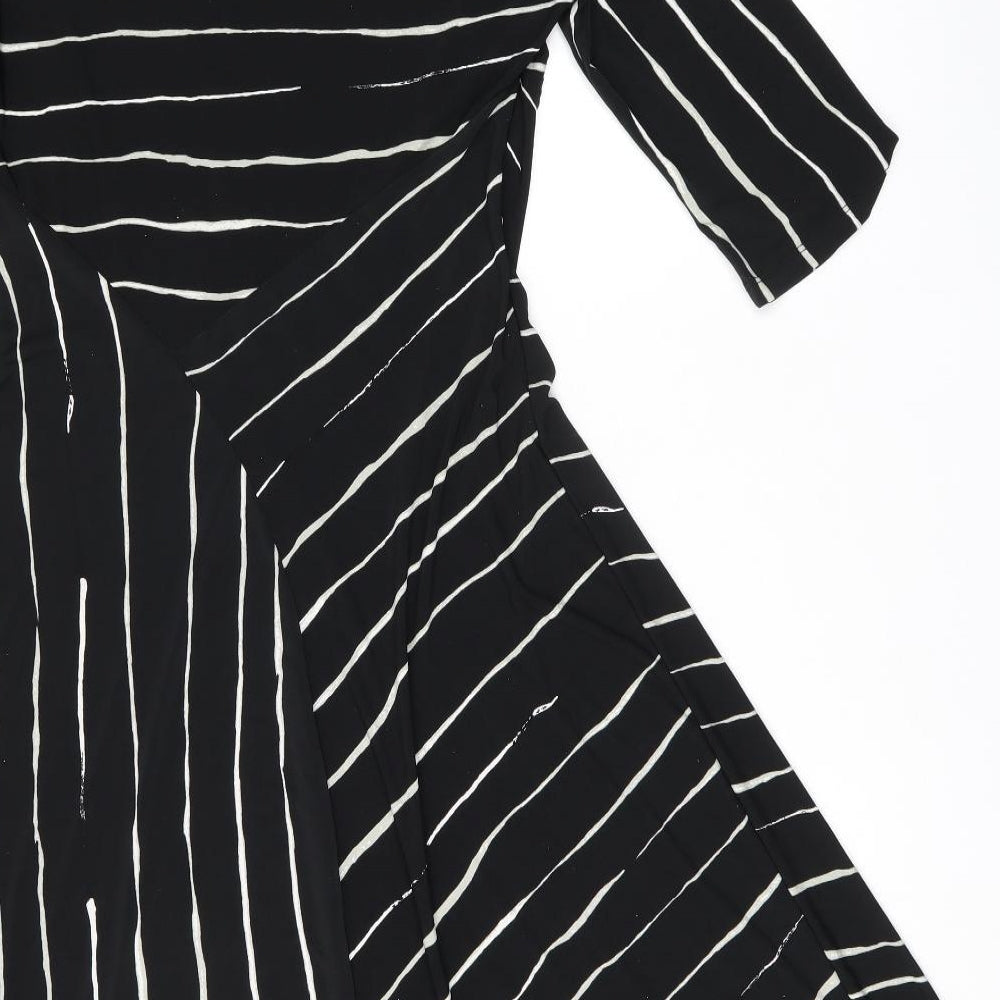 NEXT Womens Black Striped Polyester A-Line Size 14 Boat Neck Pullover